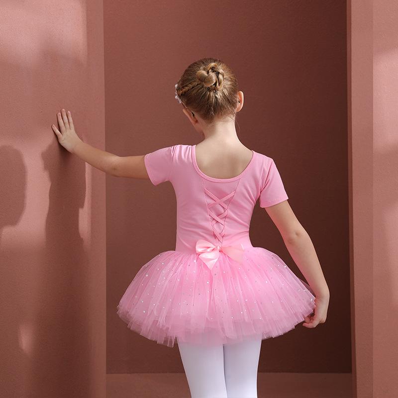 Girls Ballet Dance Tutu Dress Kids Short /Long Sleeves Tulle Bowknot Skate Gymnastics Christmas Birthday Party Leotard Dancewear