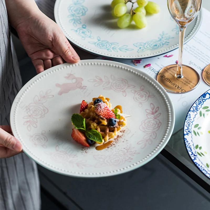 Creative Japanese Style Ceramic Plate Hand-painted Flowers Dining Plate Delicious Home Dishes Steak Plate Exquisite Tableware