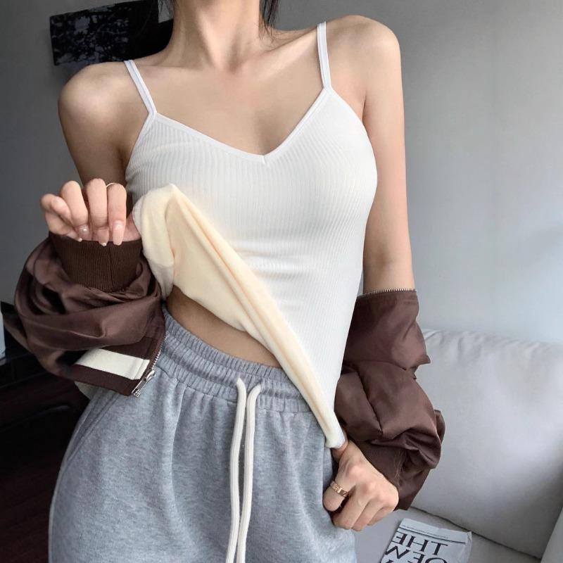 Autumn and Winter Warm Cotton Vest Base Coat Plus Velvet Thickening Student Korean Version Small Suspenders Outside To Wear Inside To Show Thin