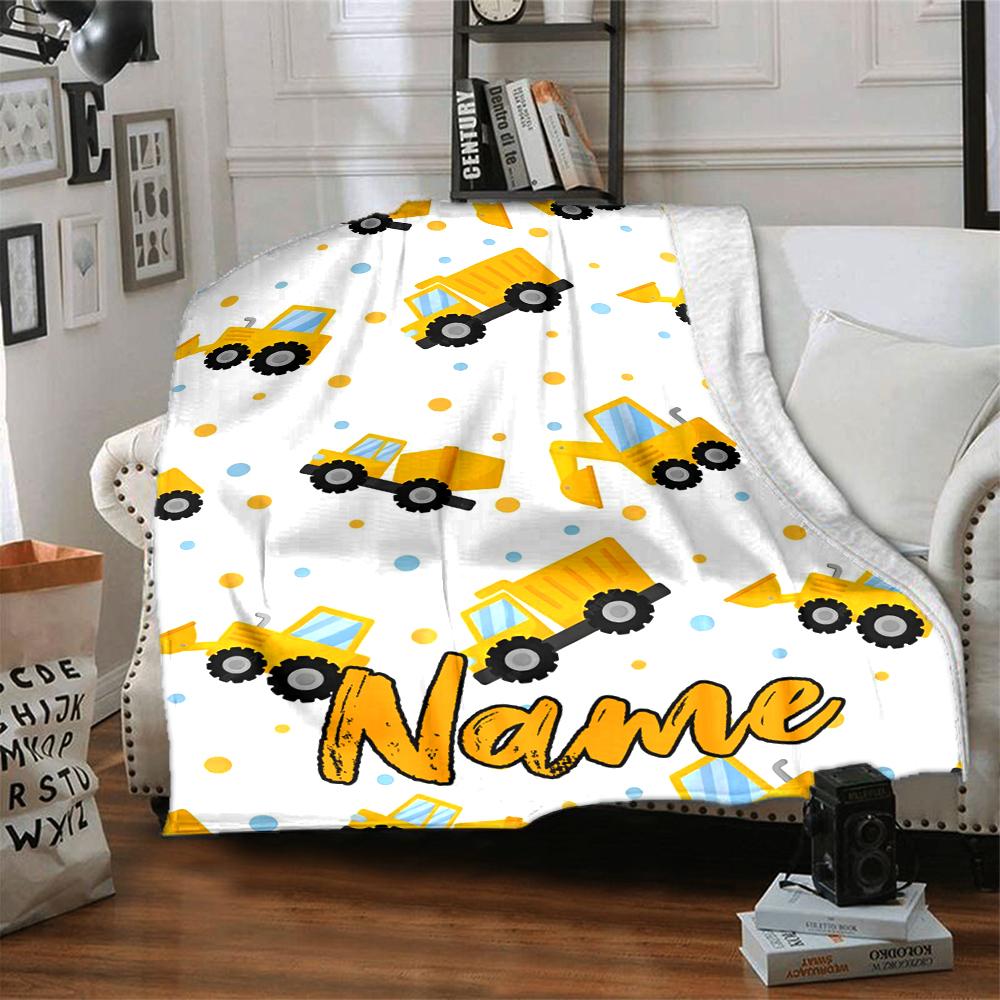 Custom Name Excavator Theme Printed Blanket - Perfect for Couch, Bed, Travel & Outdoor Use | Machine Washable, Cozy & Durable.
