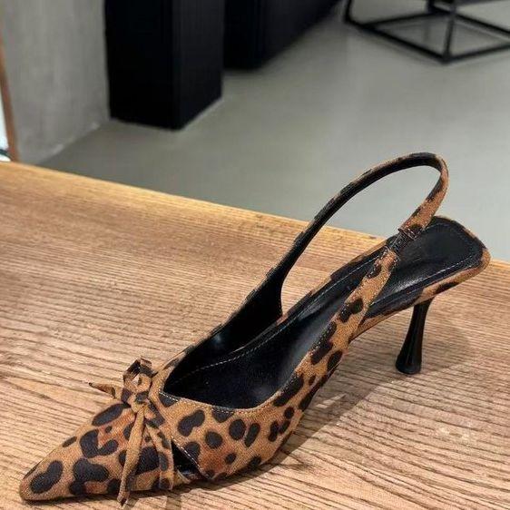 Niche Leopard Print High Heels French Bag Head Sandals Fairy Shoes 2025 Spring and Summer Bow with Skirt Single Shoes