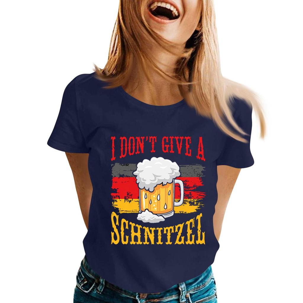 Casual Unisex Short Sleeve Pullover T Shirt with Letter Print Round Neck Top Suitable for Oktoberfest and Everyday Wear