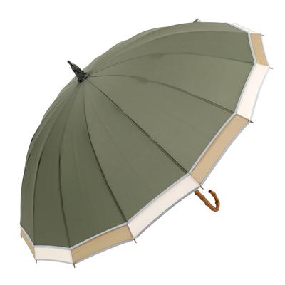 Langer Regenschirm mit Bambus, groß, dreifarbig, stilvoll, Kyoto-Stil, für Damen, 16-Speichen-Griff, Paspel, japanischer Regenschirm, (khaki)