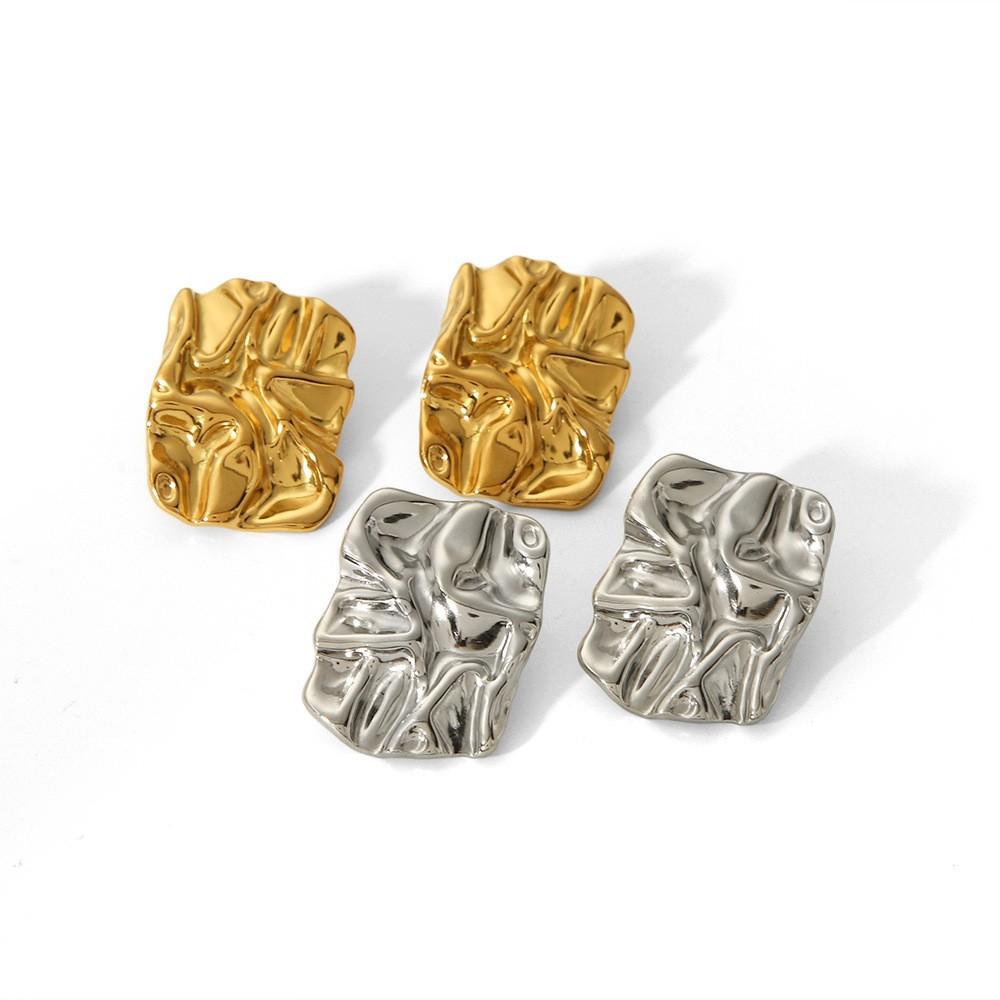 Irregular Geometric Pure Needle Pleated Earrings for Women Niche Frigid Style Fashionable Gold Earring Accessories