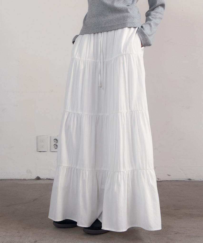 38 Come On Common Shirring Tiered Banding Skirts (White) - Short Length