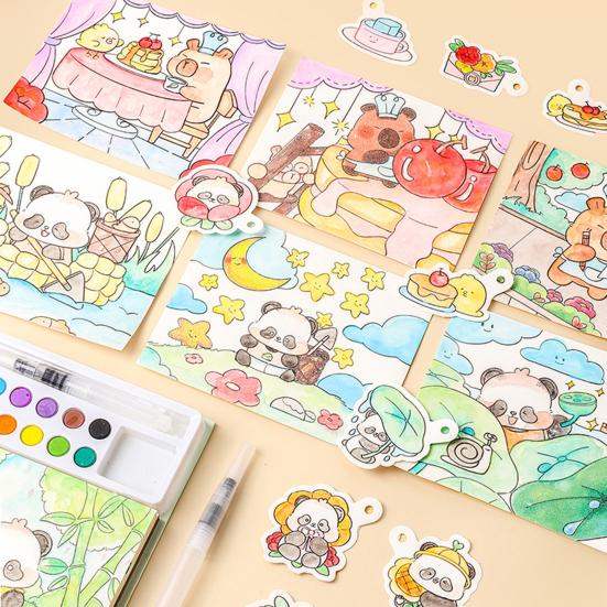 Kids Watercolor Painting Book with Pre-Printed Pigments Mess-Free DIY Coloring Pad Educational Art Activity for Travel And Birthday Gift