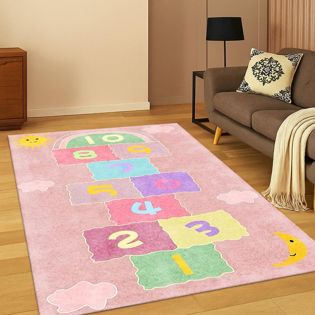 Child Digital Games Hopscotch Carpet Rug Mat for Living Room Sofa Home Bedroom Doormat Kitchen Decor,Kid Play Non-slip Area Rug