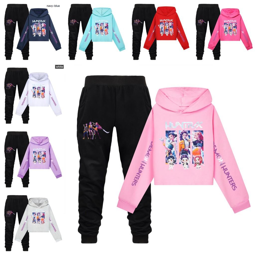 Kpop Dämonenjäger Mädchen Baumwoll Freizeitset Mit Langarm Hoodie Und Hose Für Alter 110-170cm