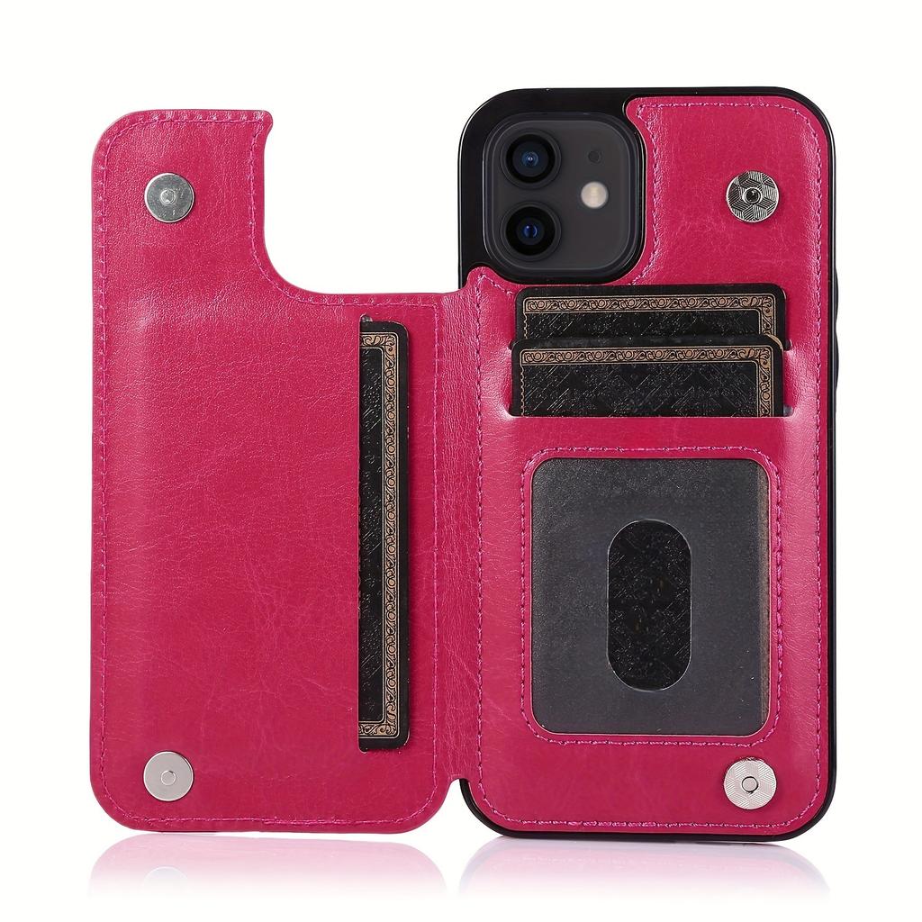 Phone Bag Wallet Phone Case With Card Holder, PU Leather Kickstand Card Slots Case, Double Magnetic Clasp And Durable Shockproof Cover, For IPhone