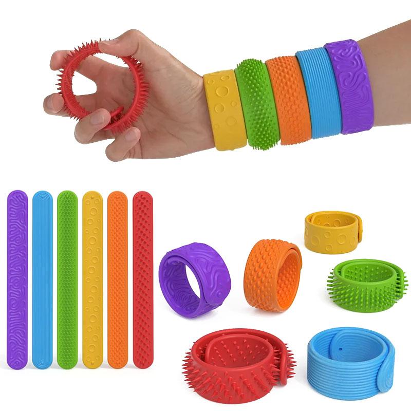 6 Stück Fidget Spielzeug Slap Armbänder Texturierte Silikon Sensorik Spielzeug Für Kinder Autismus Beruhigendes Sensorik Spielzeug Für Spezielle Bedürfnisse Fidgets
