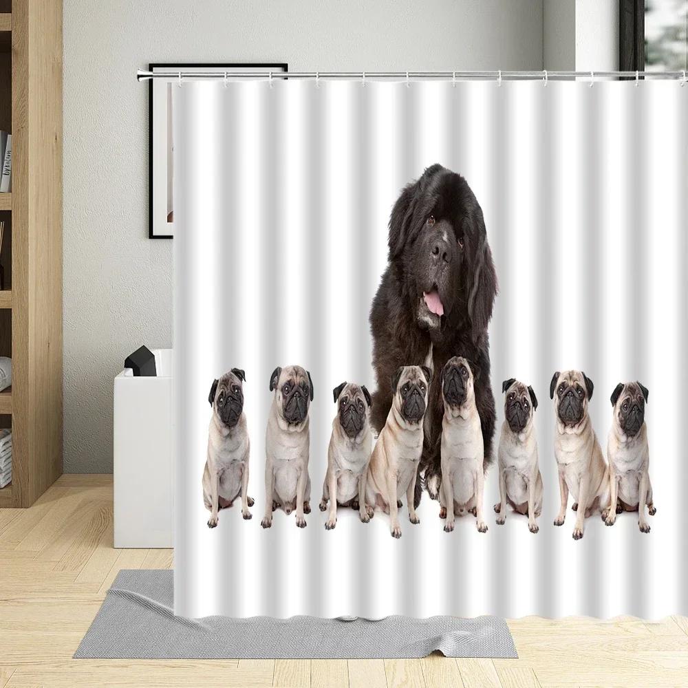 PDPFunny-Rideau de douche à motif de chien chiot, tissu polyester imperméable,décoration d'intérieur avec crochets, créatif