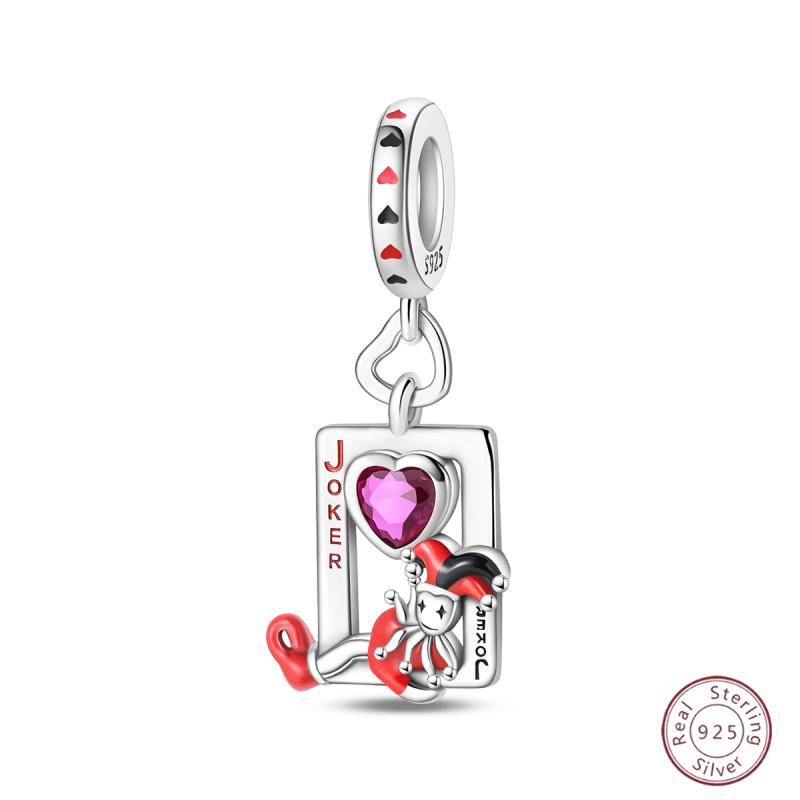 Copper Poker Card Pendant Beads Black Spade 10-A Royal Flush Red Heart 10-A Charm For Bracelet Woman Jewelry