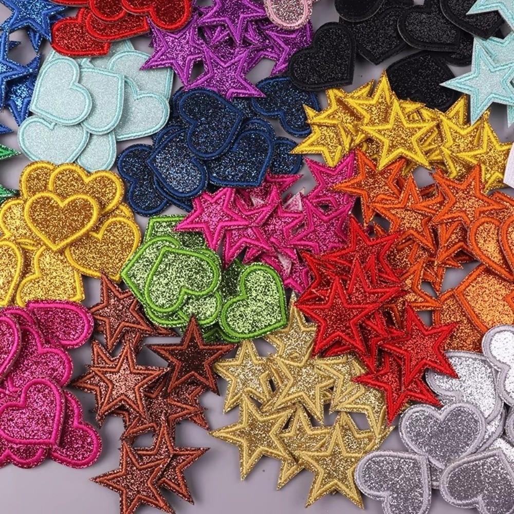 14/17 Pcs Colorful Iron On Patches Heart Shape DIY Glitter Patch Embroidery Patch  DIY Craft