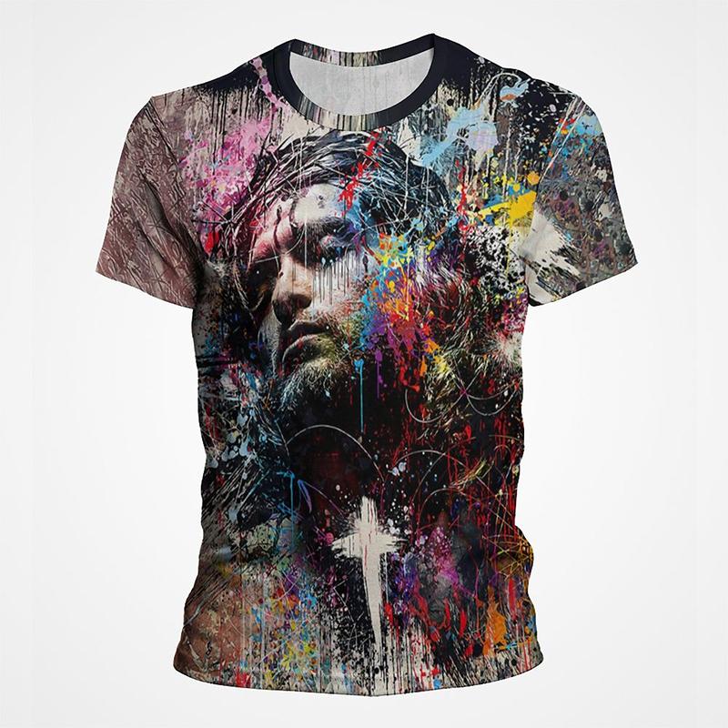 Hot Selling Christ Jesus 3D Printed T-shirt for Summer Casual O-neck Short Sleeved Top Men's Street Hip-hop Clothing