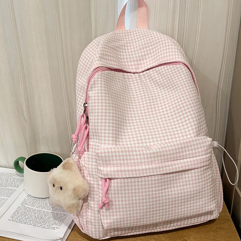 Schoolbag schoolbag junior high school girls high school students ins niche versatile new primary school students plaid high value girls backpack