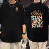 Koreanische Version SUN SHINE ON MY MIND Schriftzug Schwarze T-Shirts Unisex Damen Sommer Klassische Baumwolle 100% Oversize Tops Schwarzes T-Shirt
