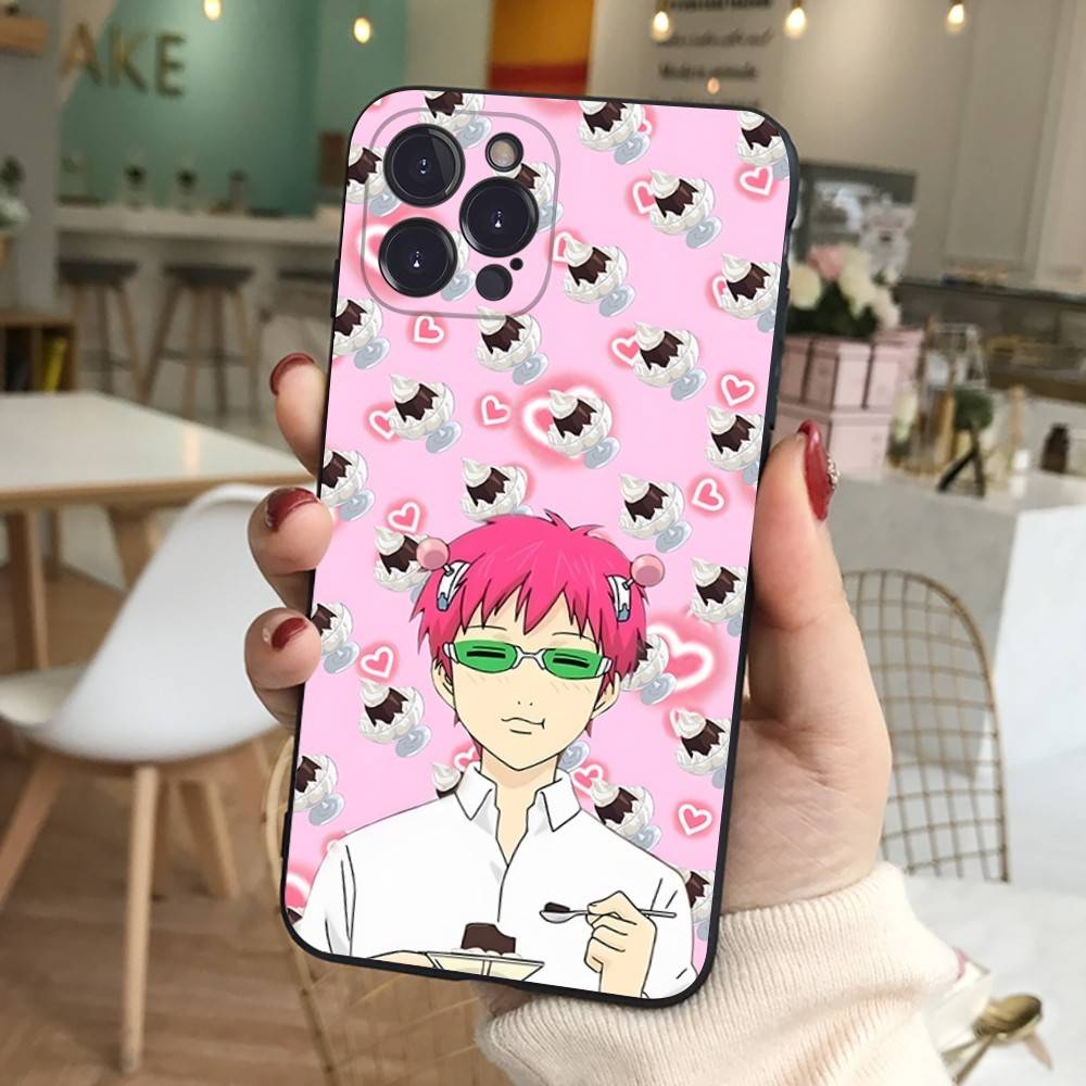 Cute Kitty Boy Saiki Kusuo Phone Case For IPhone 16 Pro Max 15 17 Plus 14 13 12 Mini 11 Black Cover