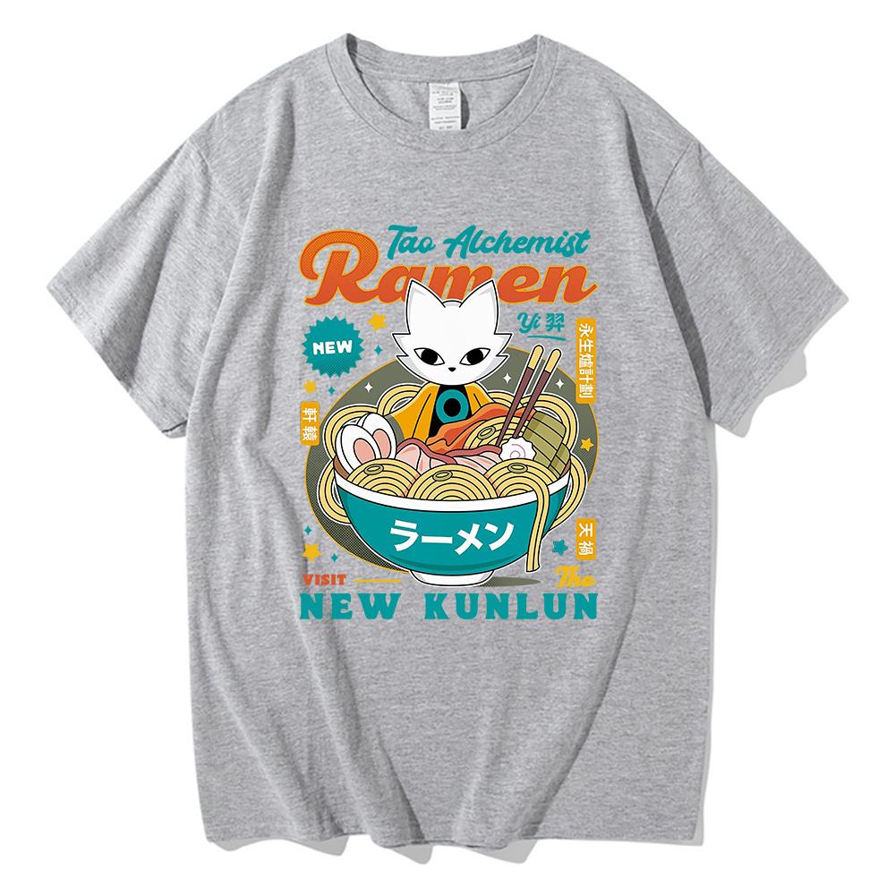 Nine Sols Yi Ramen T Shirt Fashion Men Aesthetic Funny Cute Cat Noodle T-Shirt Unisex High Quality Noodles Cotton Tees