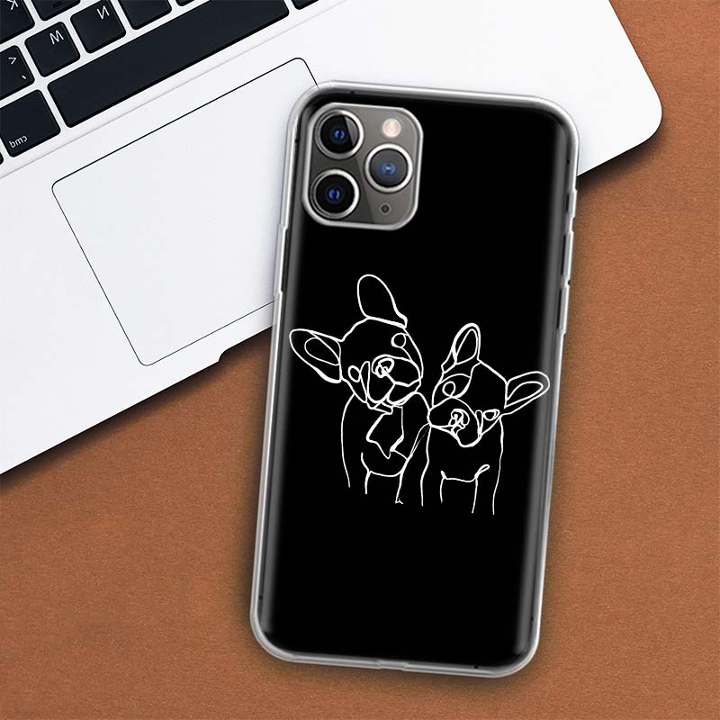 Capa de telefone preta e branca Bulldog Francês para Apple iPhone 11 12 13 15 Ultra 14 Pro 7 XR X XS Max 6S 8 Plus + Mini SE Estampa suave
