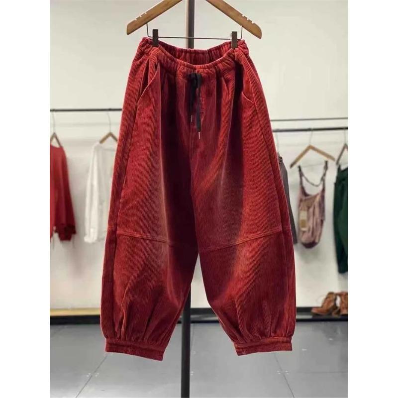 Autumn Spring Casual Corduroy Harem Pants Women High Waist Retro Loose Bloomers Female Oversize Mom Trousers Baggy Sweatpants