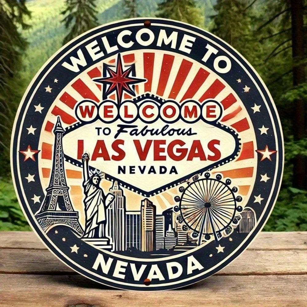 Vintage Metal Wall Art Las Vegas Sign Retro Tin Sign 8x8 Inch Distressed Rustic Home Bar Decor