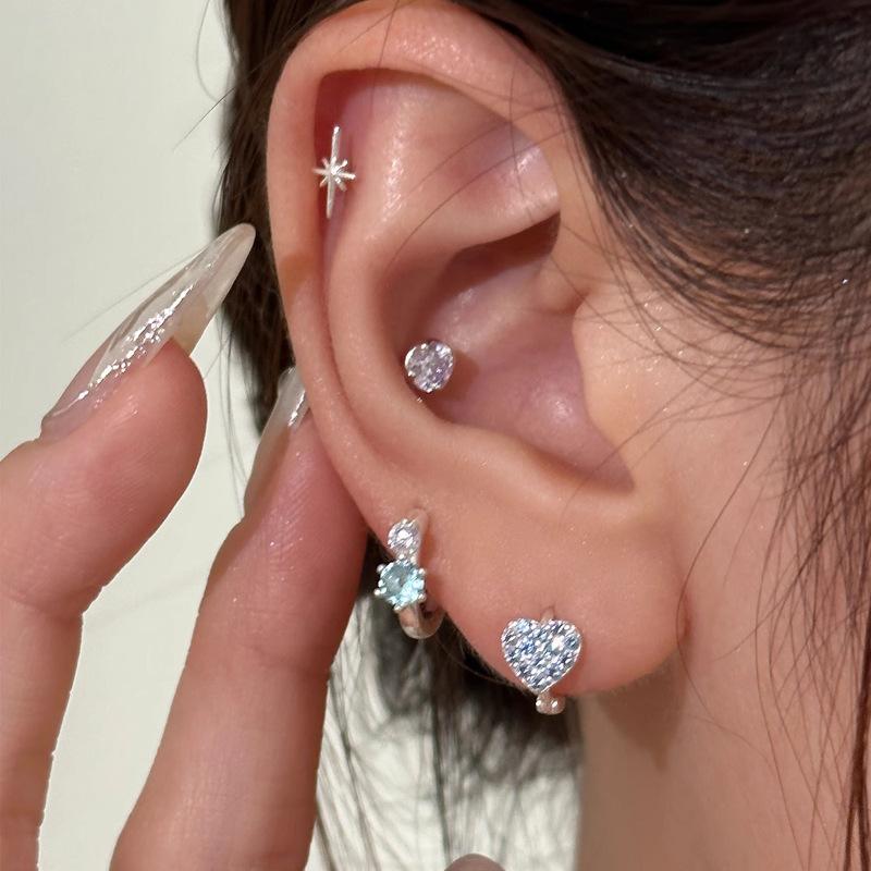 Sweet Heart Zircon Circle Earrings Simple Fashion Elegant Temperament Ear Buckle Design Creative 100% Match Women's Daily Dainty Earrings