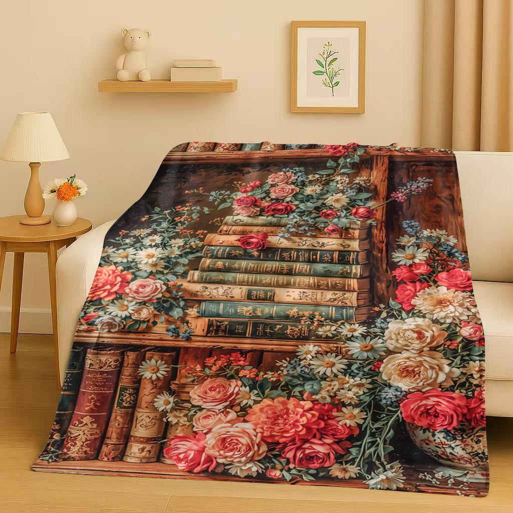 3D Retro Magic Book Library Bookshelf Flannel Blanket,Ultra Soft Warm Plush Throw for Home Bedroom Bed Sofa Cover Office Gift