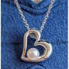 Used TASAKI Open Heart Pearl Necklace Silver Color