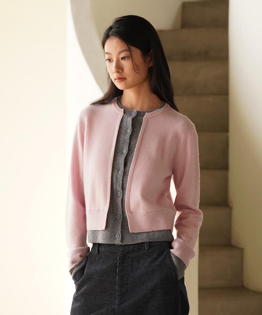 SHINE ON YOU Premium Rws Superfine Merino Layered Effect Cardigan_Powder Pink