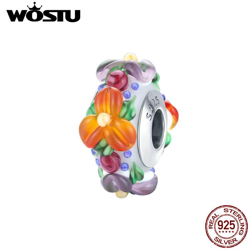 WOSTU Daisy Flower Series Charms 925 Silver Spacer Beads Dangle Charms Fit Bracelets DIY Jewelry