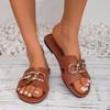 Mode 2025 Dames Slippers Zomer Comfort Buitenschoenen Metalen Ketting Platte Slippers Mode Ronde Neus Antislip Sandalen Dames Slides Vrouwen
