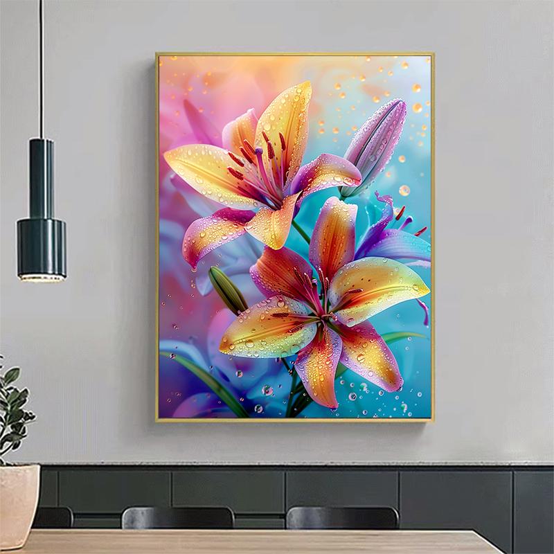 5d DIY Diamond Painting Cross Stitch Colorful Lily Flower Diamond Embroidery Mosaic Full Round Drill Home Decor