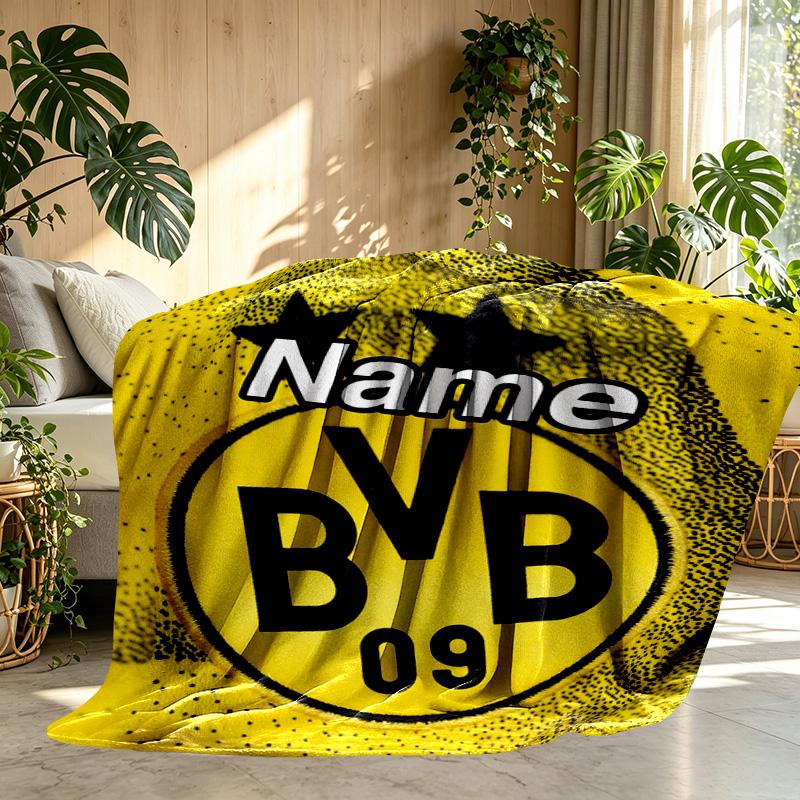 Custom Name Personalized Borussia Dortmund Print Blanket, Home Decor, Bedroom, Sofa, Camping, Couch, Gifts for Birthday Christmas