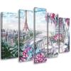 Five Piece Picture Canvas Print Paris Eiffel Tower - Landscape - Pastel