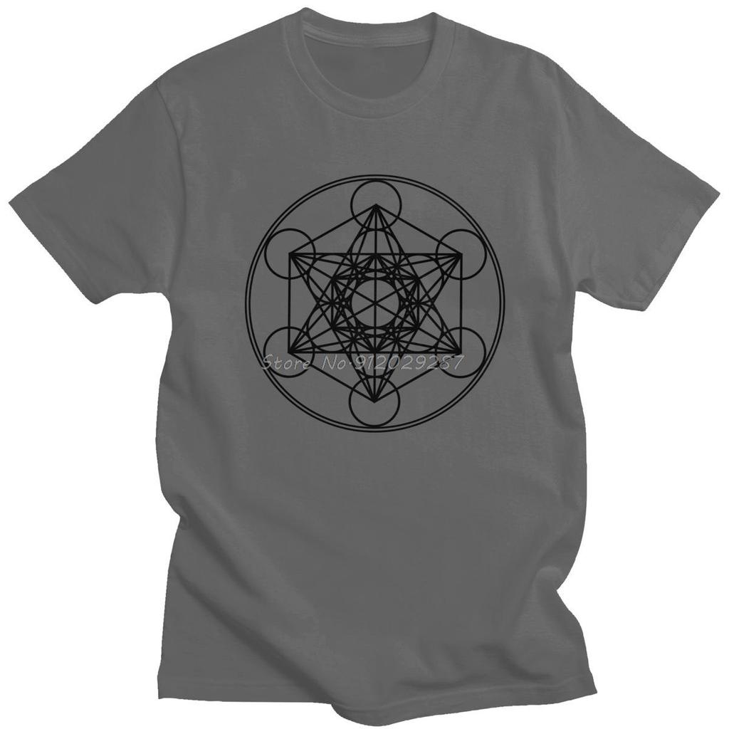 Metatrons kub Livets blomma T-shirt Herr Bomull Mode T-shirt Helig geometri Magi Mandala Tee Kortärmad Toppar Gåva Merchandise