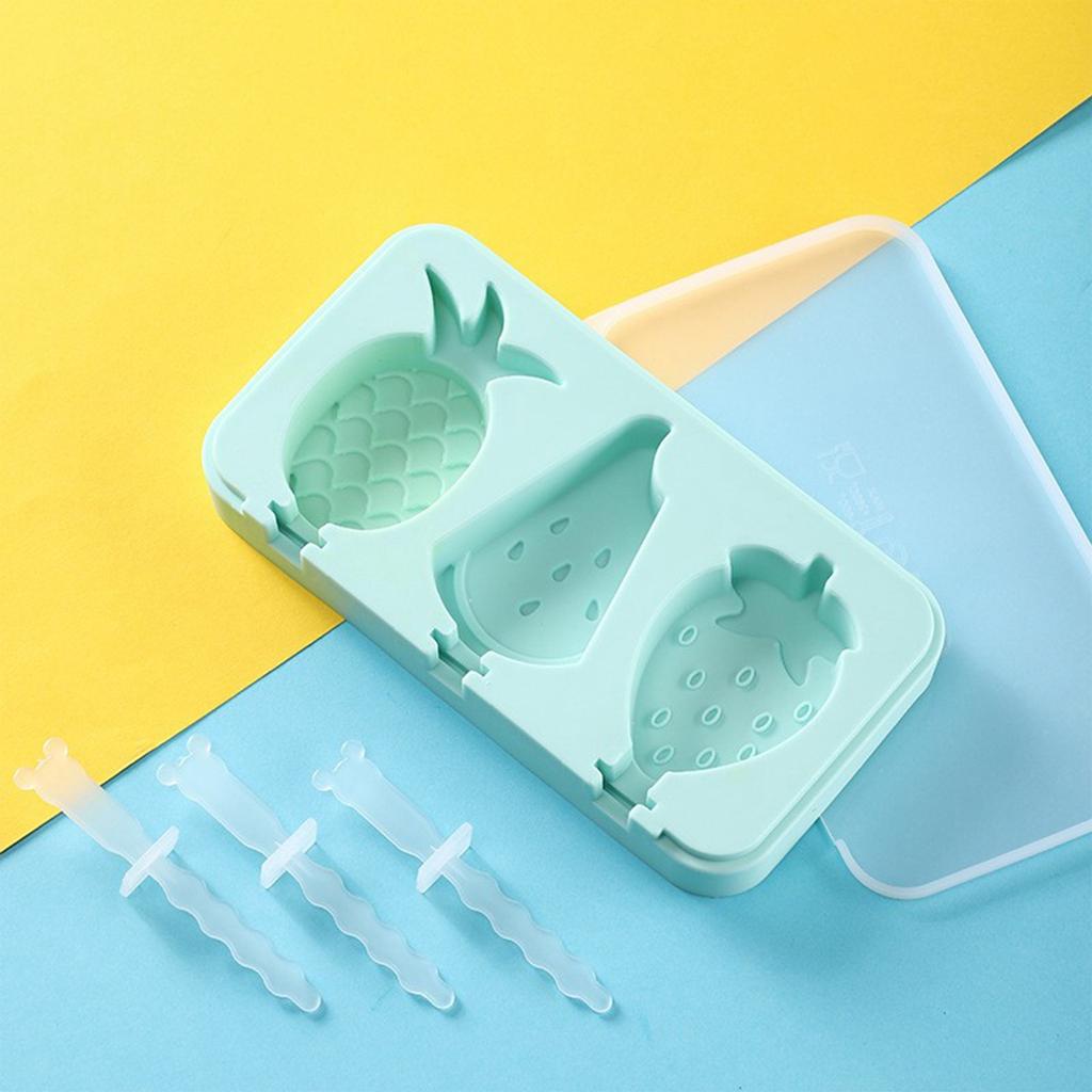 Silicone Popsicle Molds for Kids and Adults, 3-Cavity Fruit Shape Ice Cream Maker with Lid and Sticks, BPA Free, Easy Release