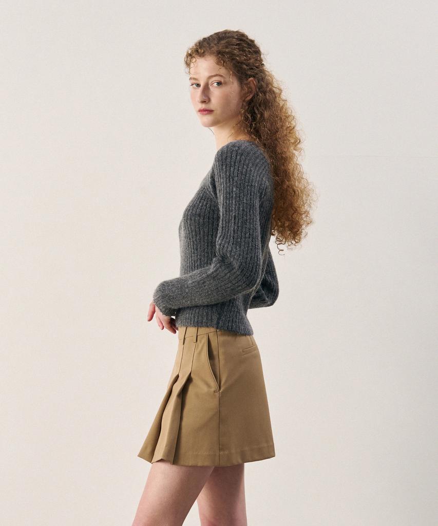 Deuloupisumeon Alpaca Volume Sleeve Square Ribbed Knit [L.Grey]