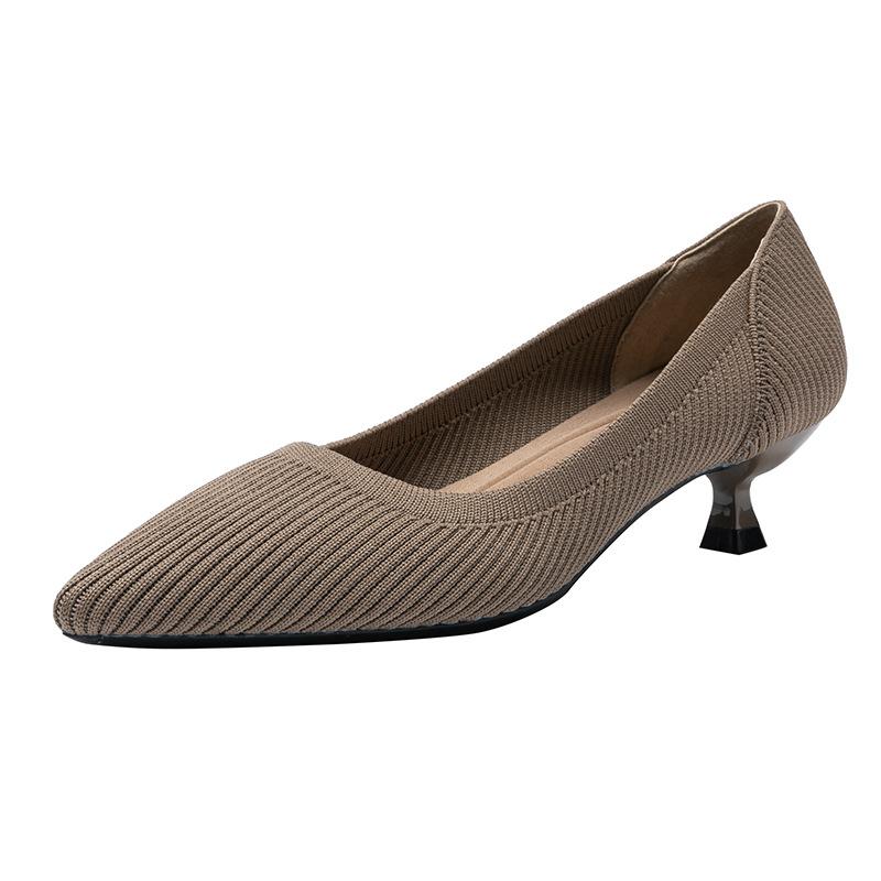 Women's Solid Pumps Kitten Heels Pointed Toe Knit Slip On Low Heel Casual Formal Dress Shoes Work Office Business Chunky Heels Dressy Heels for Women