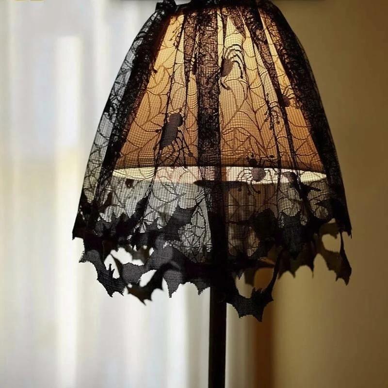 1pcs Halloween Curtain 60*20inch Black Lace Bat Spider Web Curtain for Living Room Halloween Decoration Party Supplies