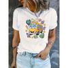 T-shirt élégant pour femme à col rond et manches courtes avec des imprimés de dessins animés amusants, une option sportswear tendance et amusante pour les femmes,