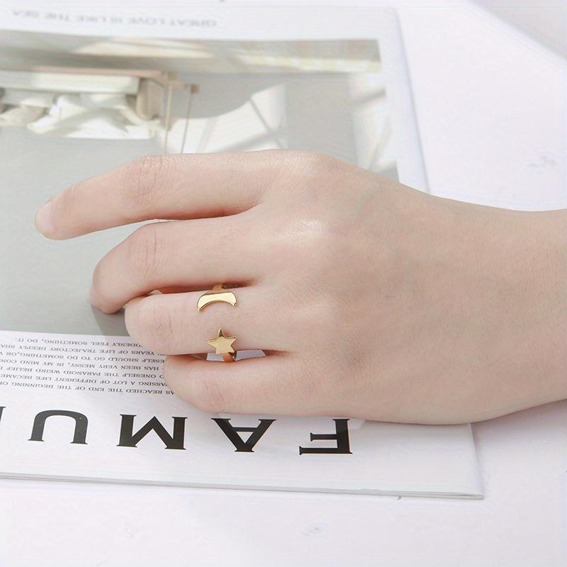Creatieve en Minimalistische Ster en Maan Openingsring, Modieus Uitgesneden Ontwerp Handgemaakt Accessoire, Veelzijdige en Gepersonaliseerde Ringen Sieraden.
