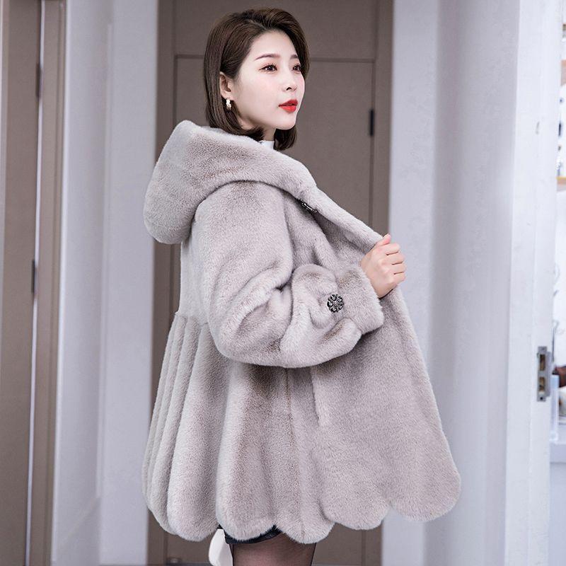 Autumn and Winter New Women's Imitation Mink Fleece Medium and Long Imitation Fur Thickened Mother's Imitation Mink Fleece Women's Coat with Cotton
