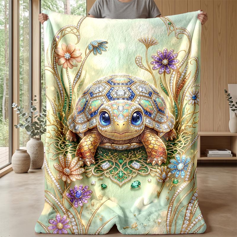 Jeweled Turtle Garden Theme Blanket Lightweight Warm Flannel Blanket Decorative Throw Blanket for Home Decoration