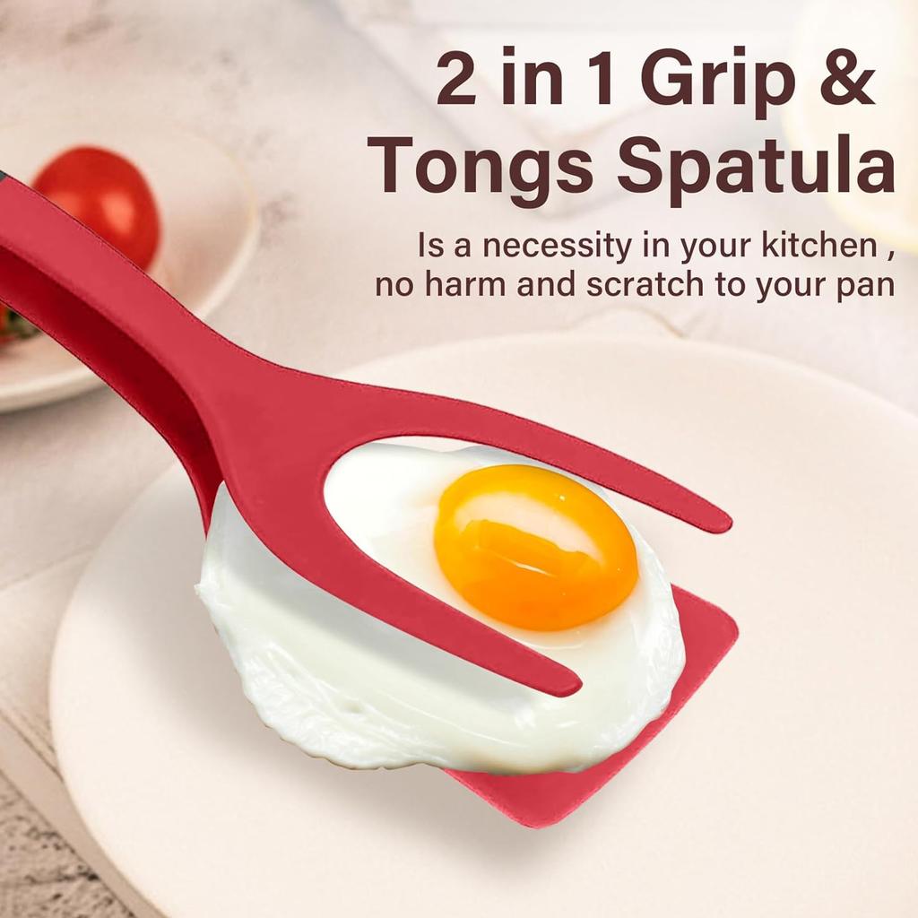 2 In 1 Egg Spatula,Egg Flipper Spatula Grip and Flip Spatula Tongs,Fried Eggs Turners Non-Stick Kitchen Shovel Omelette Clamp Kitchen Cooking Tool