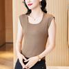 Vestă Damă Culoare Solidă Primăvară Nouă Tricou de Bază Slim-fit cu Un Tricou Inferior și Un Pulover Vestă la Exterior.