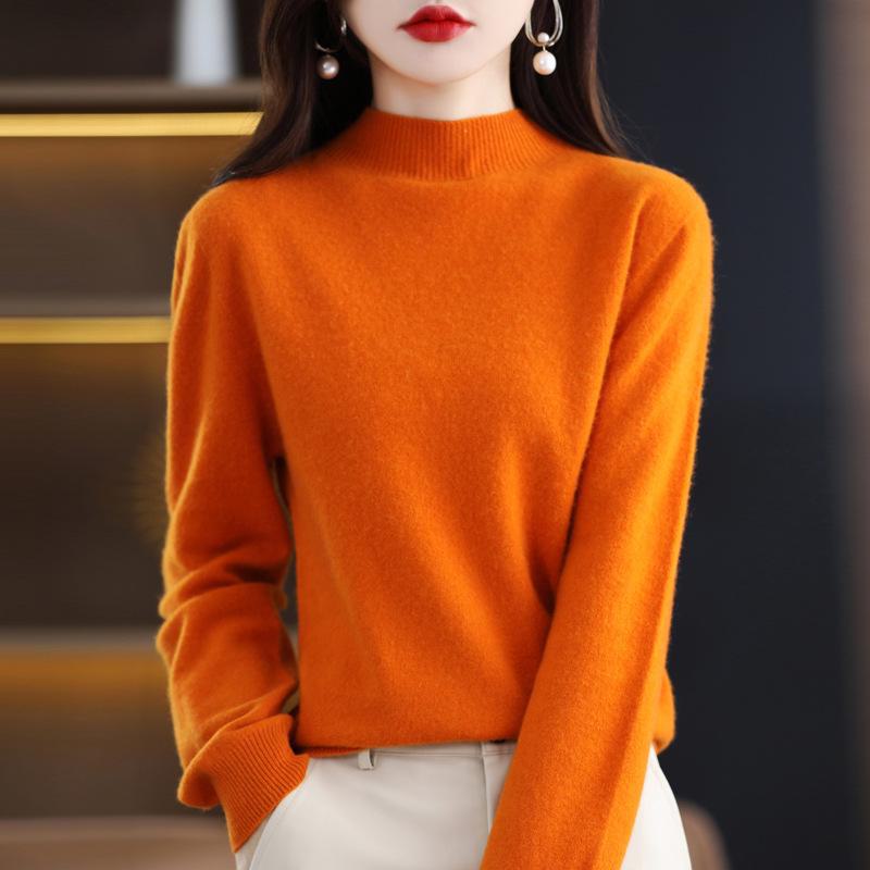 Women's Cashmere Half Turtleneck Sweater: Loose and Slim-Fit, Perfect for Layering In Autumn and Winter