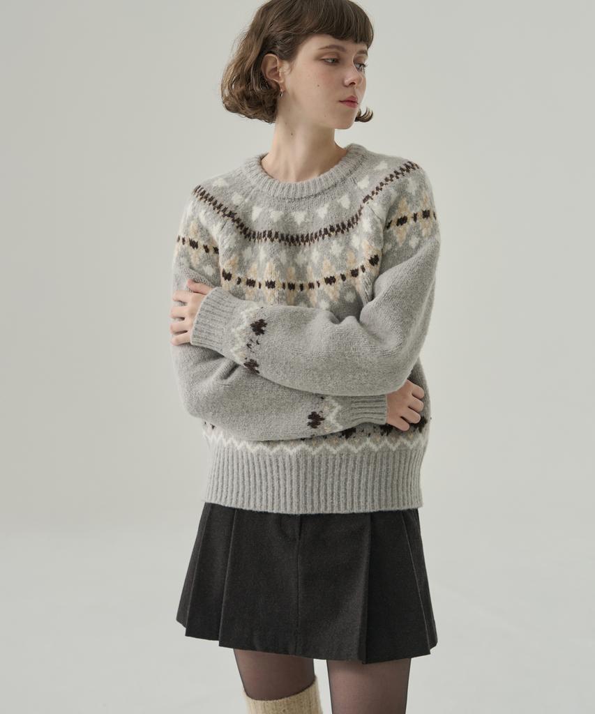 Deuloupisumeon [Drawfit Women X Aloha] Fence Nordic Pullover Knit [L.Grey]