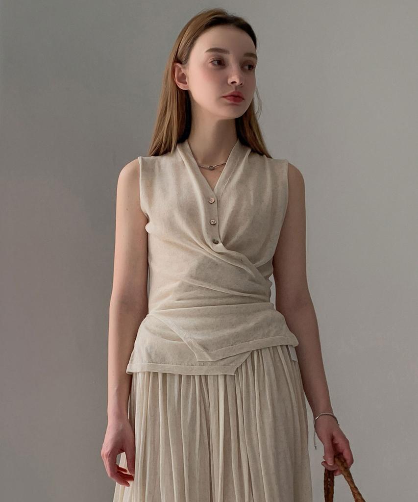 Baseukala Bella V-Neck Linen Sleeveless Knit (2Colors)
