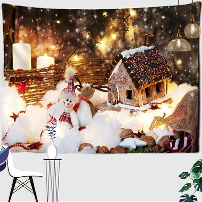 Christmas Fawn HGoliday Tapestry Cute Snowman Gift Wall Hanging Cartoon Psychedelic Stars Night View Home Decor
