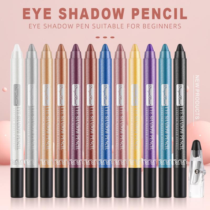 Shimmer Eyeshadow Stick with Sharpener, Long-Lasting Pearl Eyeshadow Pen, Waterproof Eye Makeup